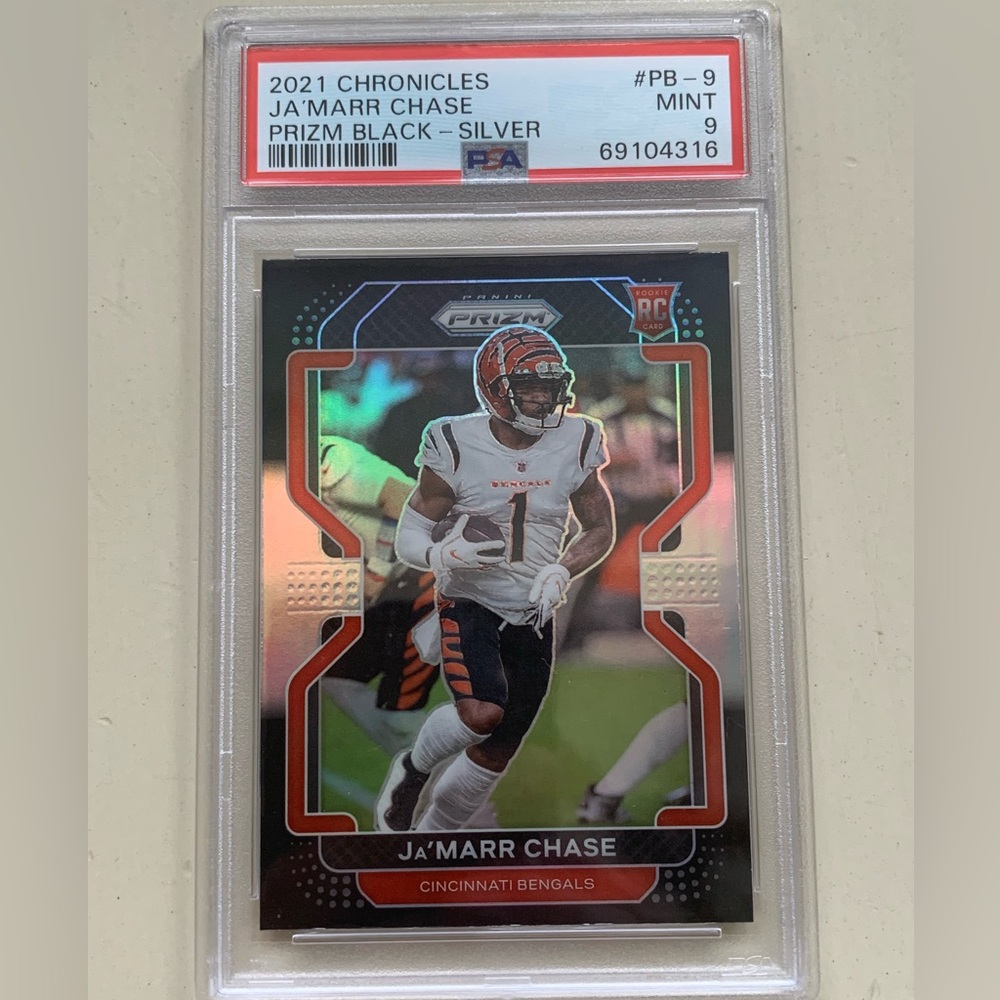2021 Ja’Marr Chase Chronicles Prizm Black Silver Holo PSA 9